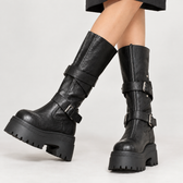 Elda Buckle Platform Boots - Black