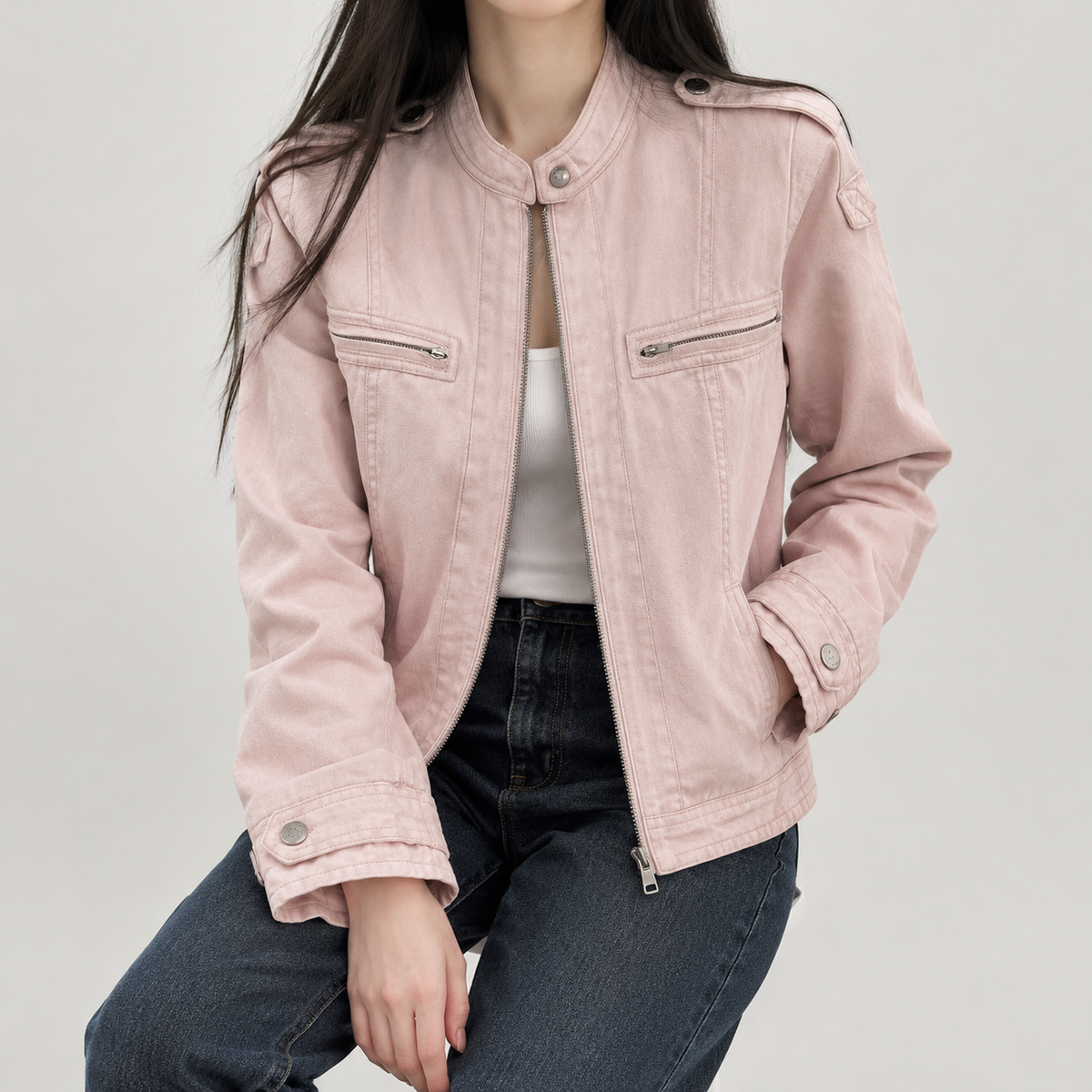 Trude Washed Denim Jacket - Pink