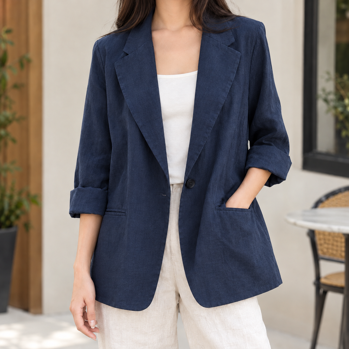 Amaryllis Relaxed Linen Blazer - Navy