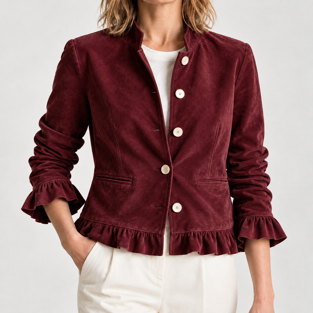 Ellinor Ruffle Hem Jacket - Wine Red
