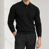 Broddi Ribbed Polo Sweater - Black
