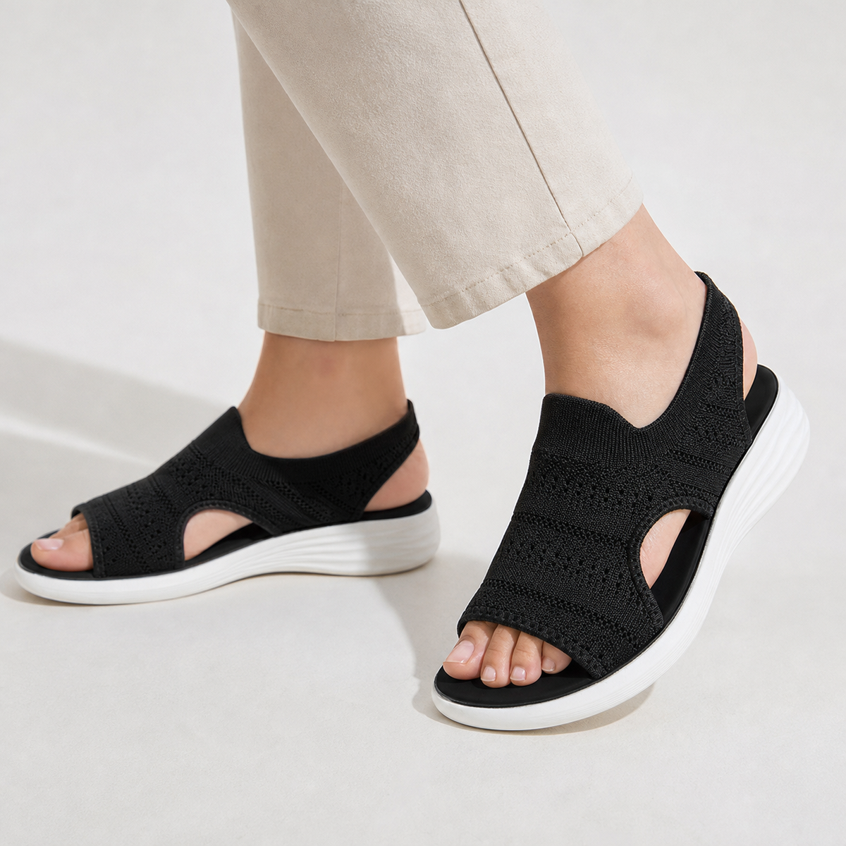 Gunilla Knit Platform Sandals - Black