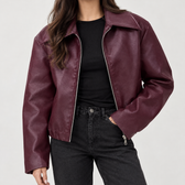 Ilse Collared Zip Jacket - Wine Red
