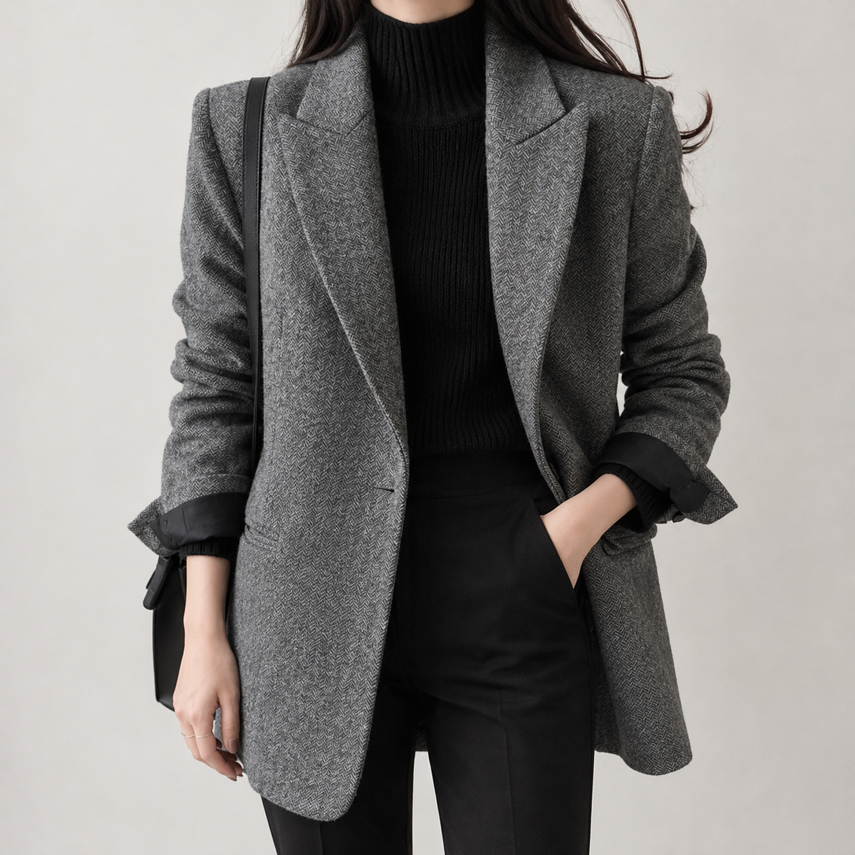 Gretha Herringbone Jacket - Brown Lining