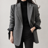 Gretha Herringbone Jacket - Brown Lining