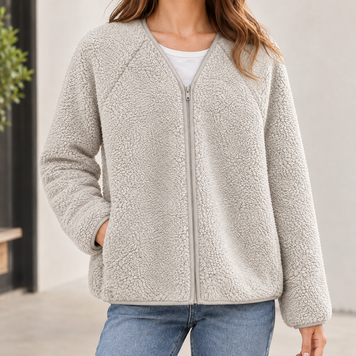 Evangeline Fleece Jacket - Light Beige