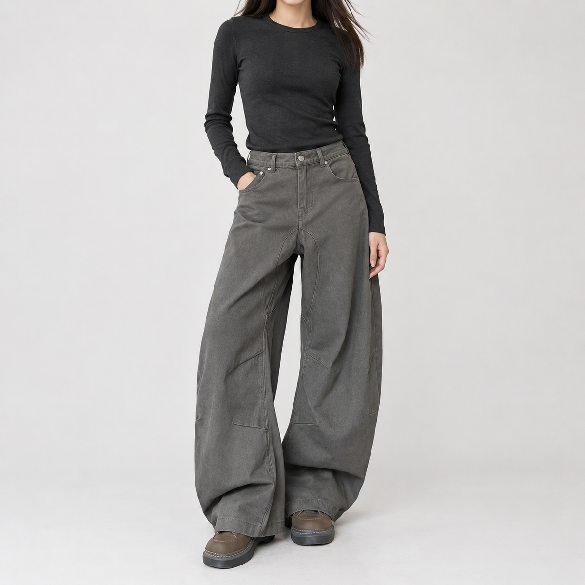 Estella Barrel Leg Pants - Coffee