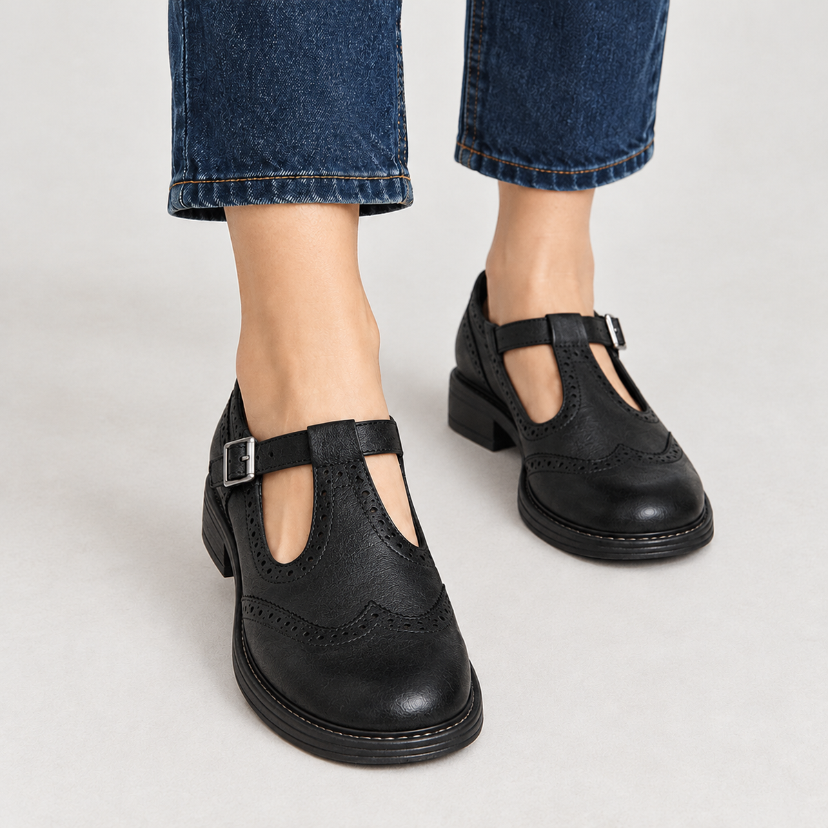 Annelise Brogue Mary Janes - Black