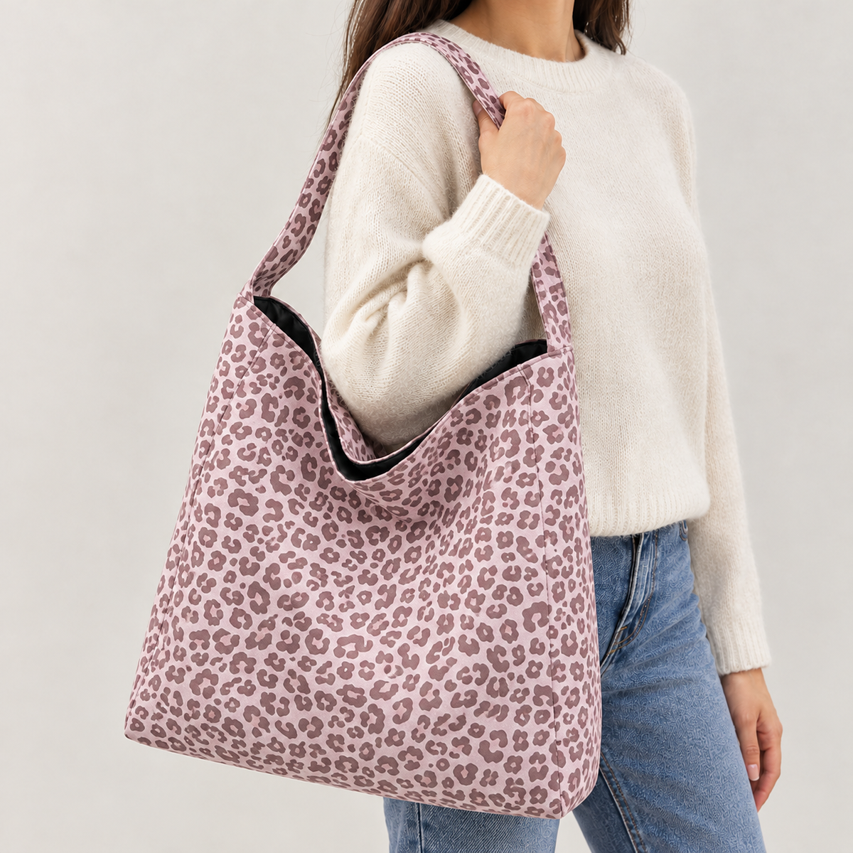 Dorte Suede Tote - Pink Leopard Print