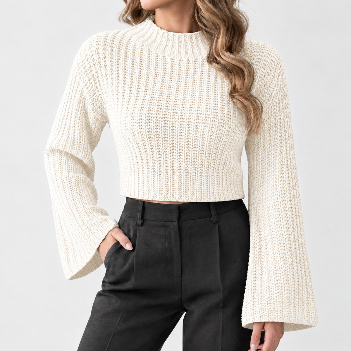 Donata Mock Neck Sweater - White