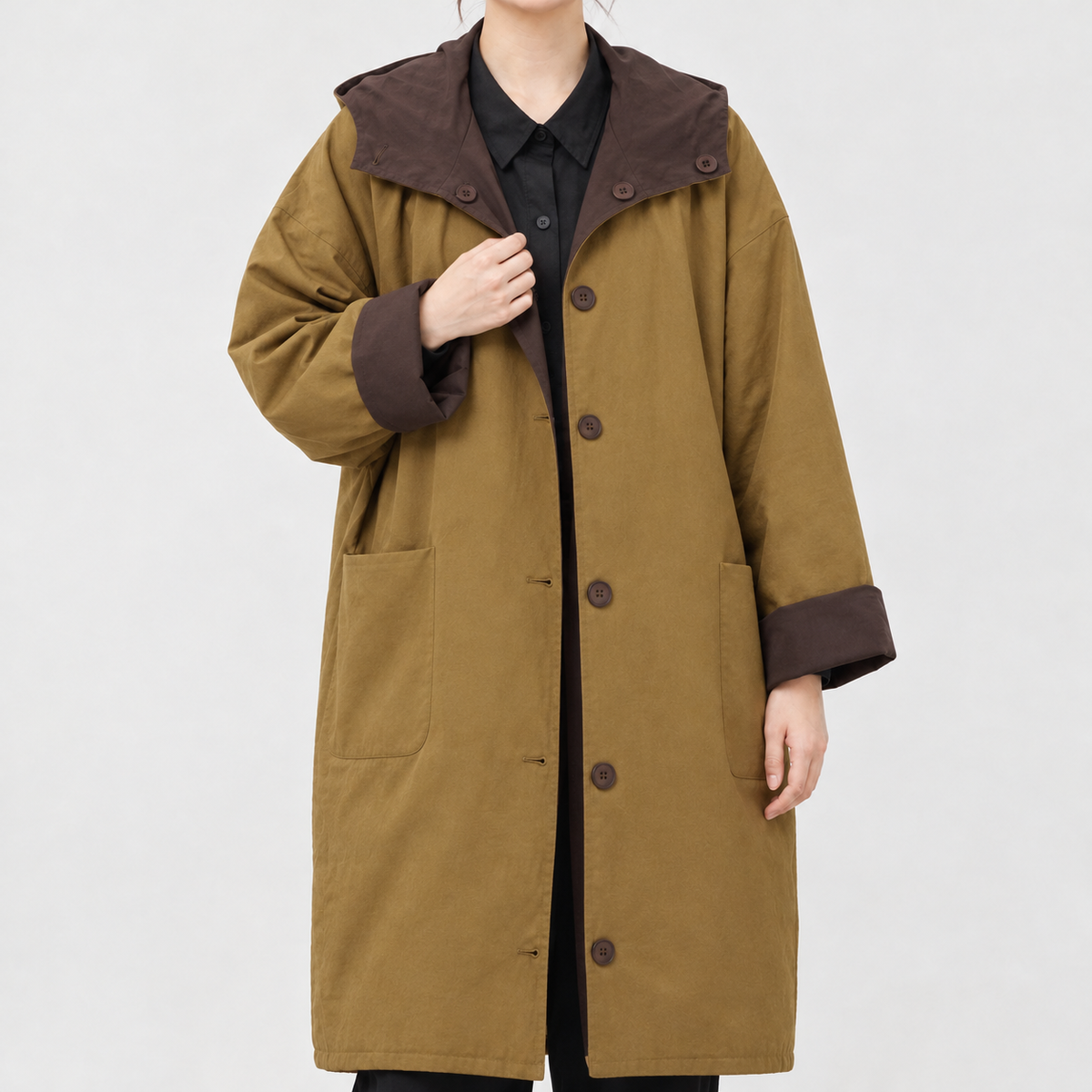 Tamara Reversible Hooded Coat - Yellow