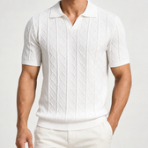 Claude Cable Knit Polo - White