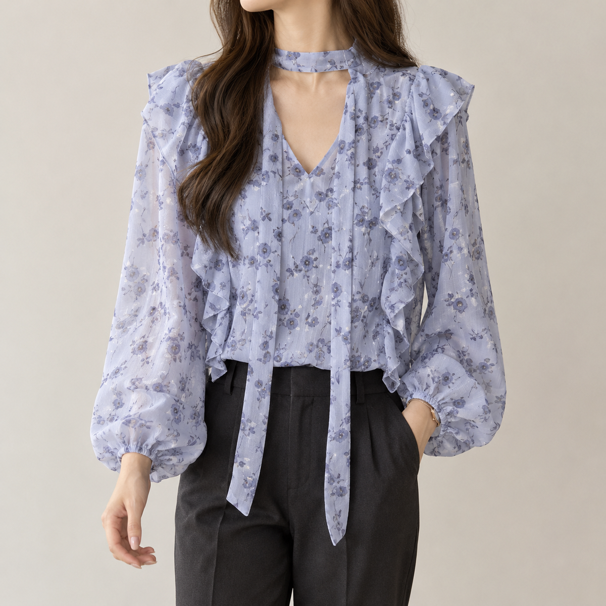Azucena Tie Neck Blouse - Blue
