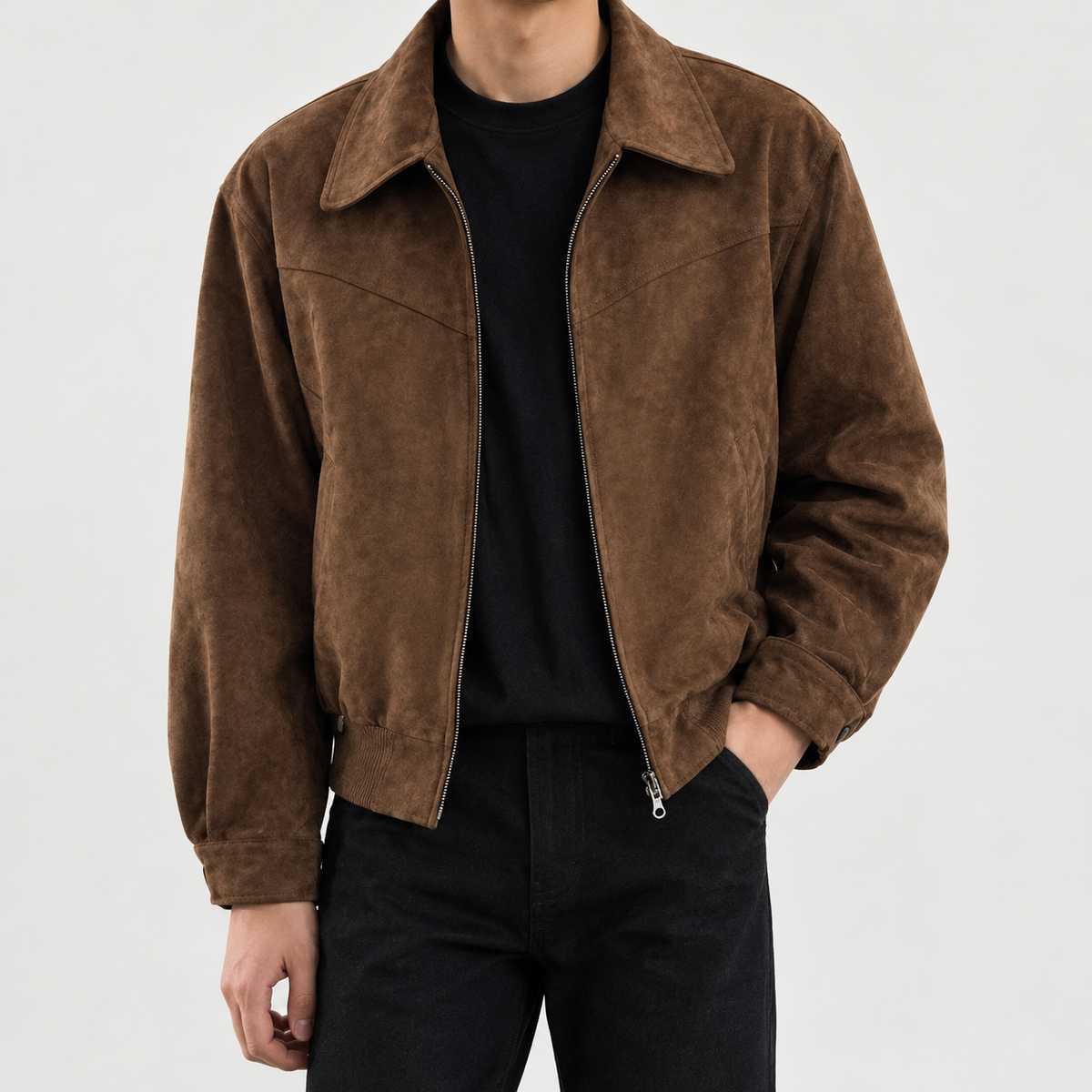 Caspar Suede Zip Jacket - Brown