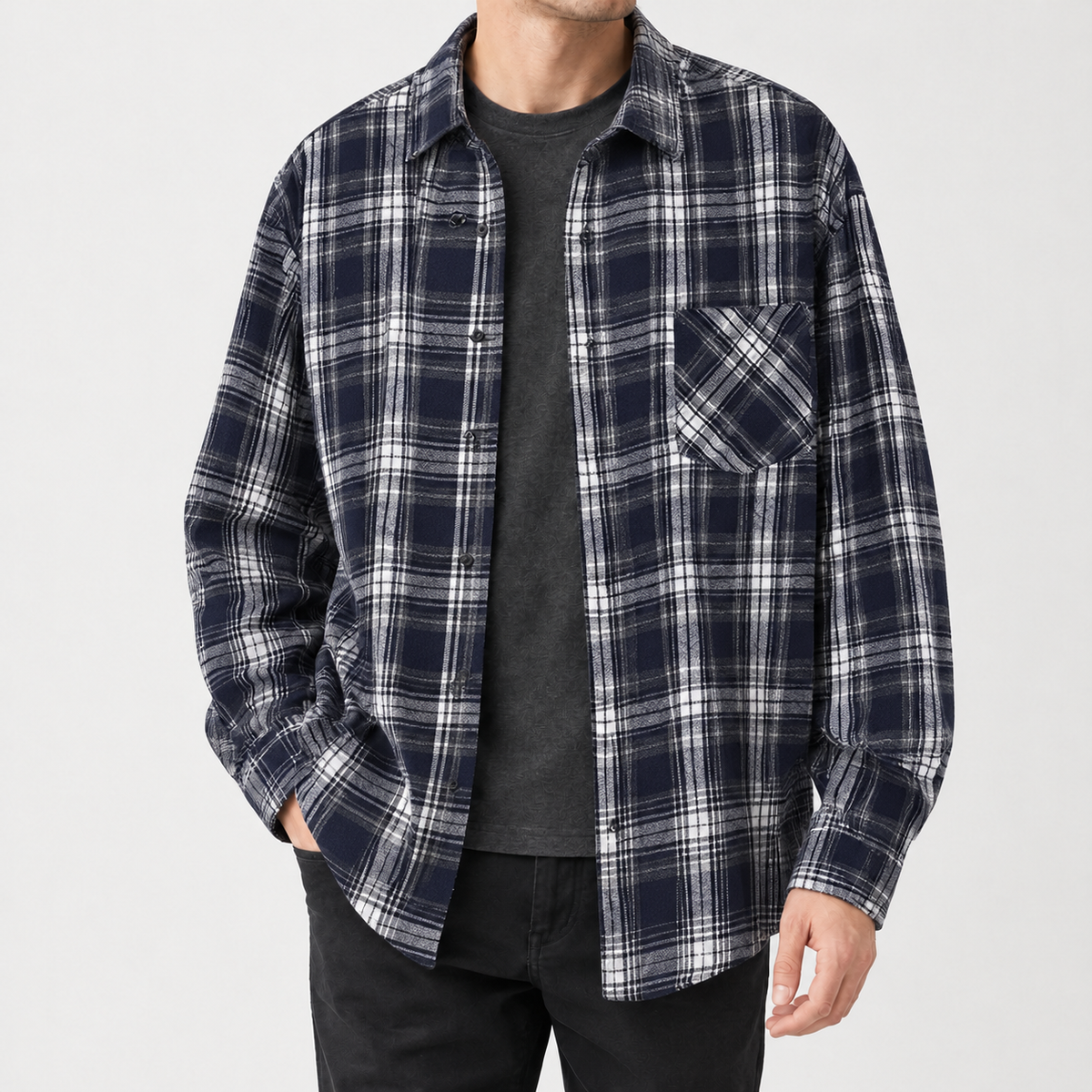 Gianfranco Plaid Overshirt - Navy Blue