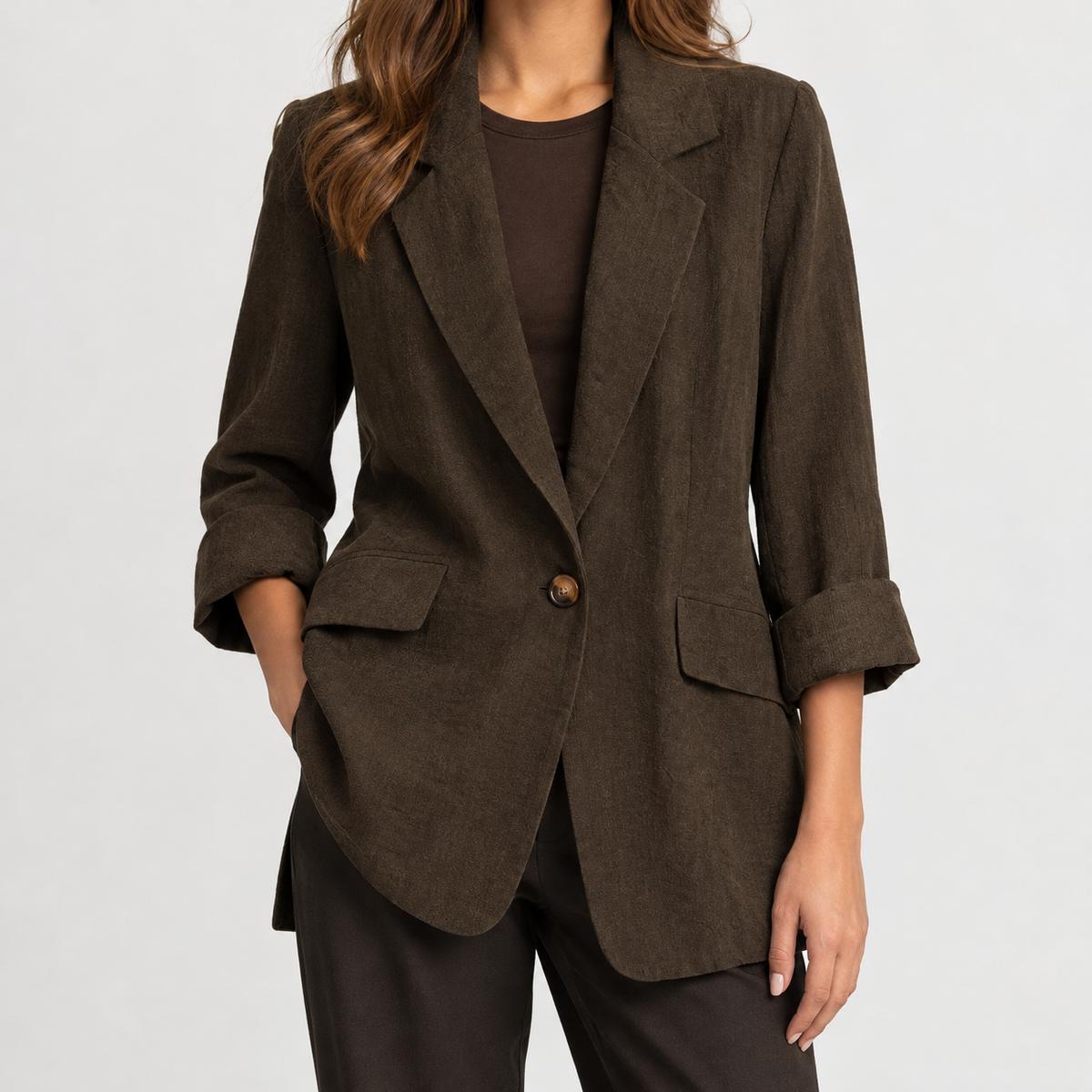 Graziana Textured Blazer - Brown