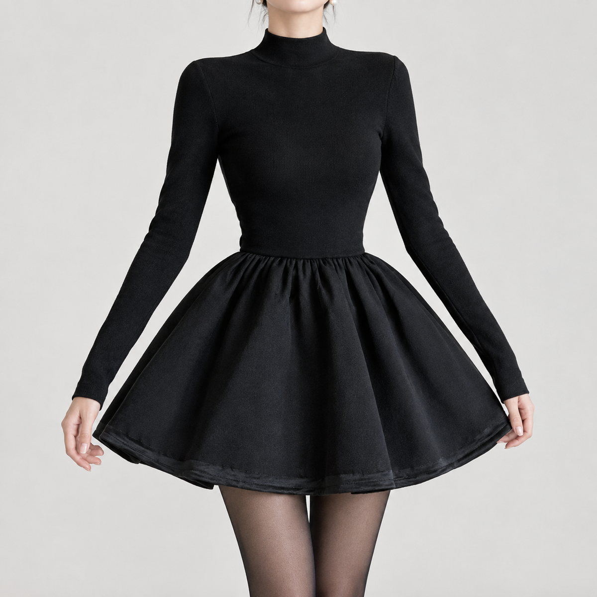 Theodora Mock Neck Dress - Black Tutu