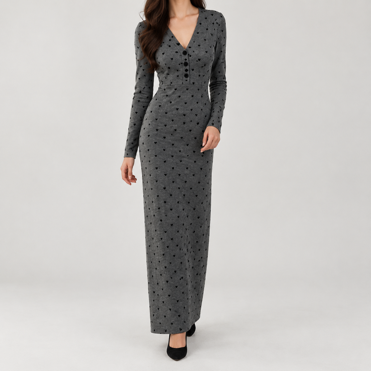 Ursina Heart Print Dress - Gray