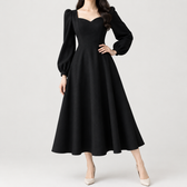 Emeline Sweetheart Midi Dress - Black
