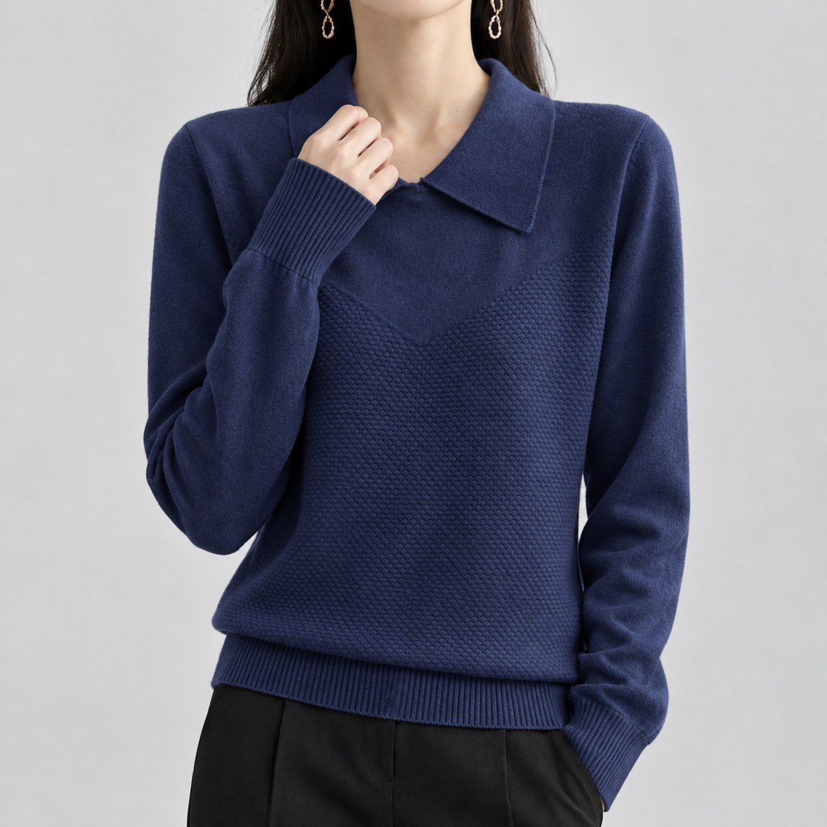Polina Point Collar Sweater - Haze Blue