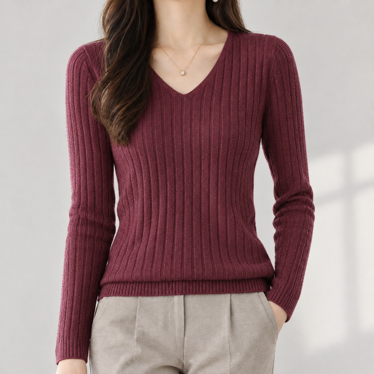 Aline V Neck Sweater - Red