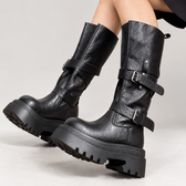 Elda Buckle Platform Boots - Black