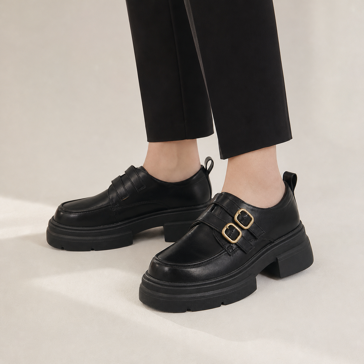 Domenica Double Buckle Shoes - Black