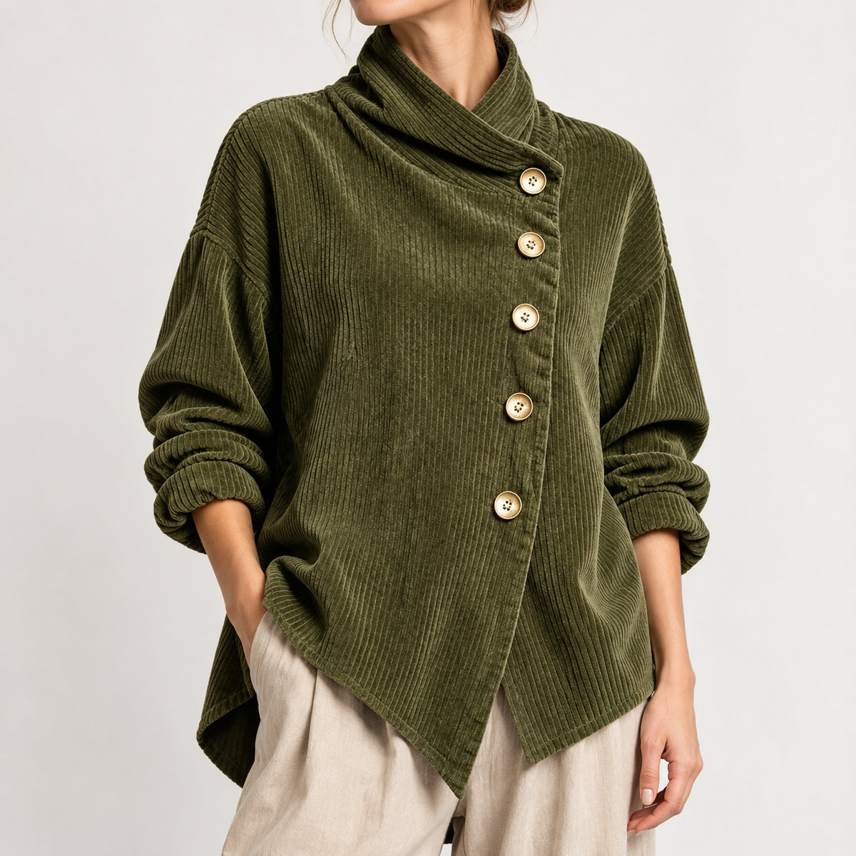Talia Cowl Neck Top - Army Green