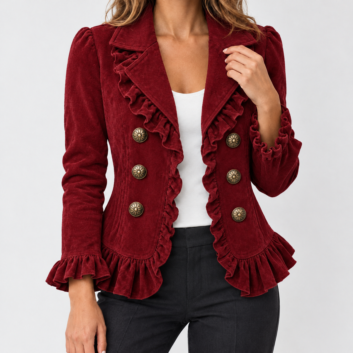 Alicia Ruffle Trim Jacket - Red