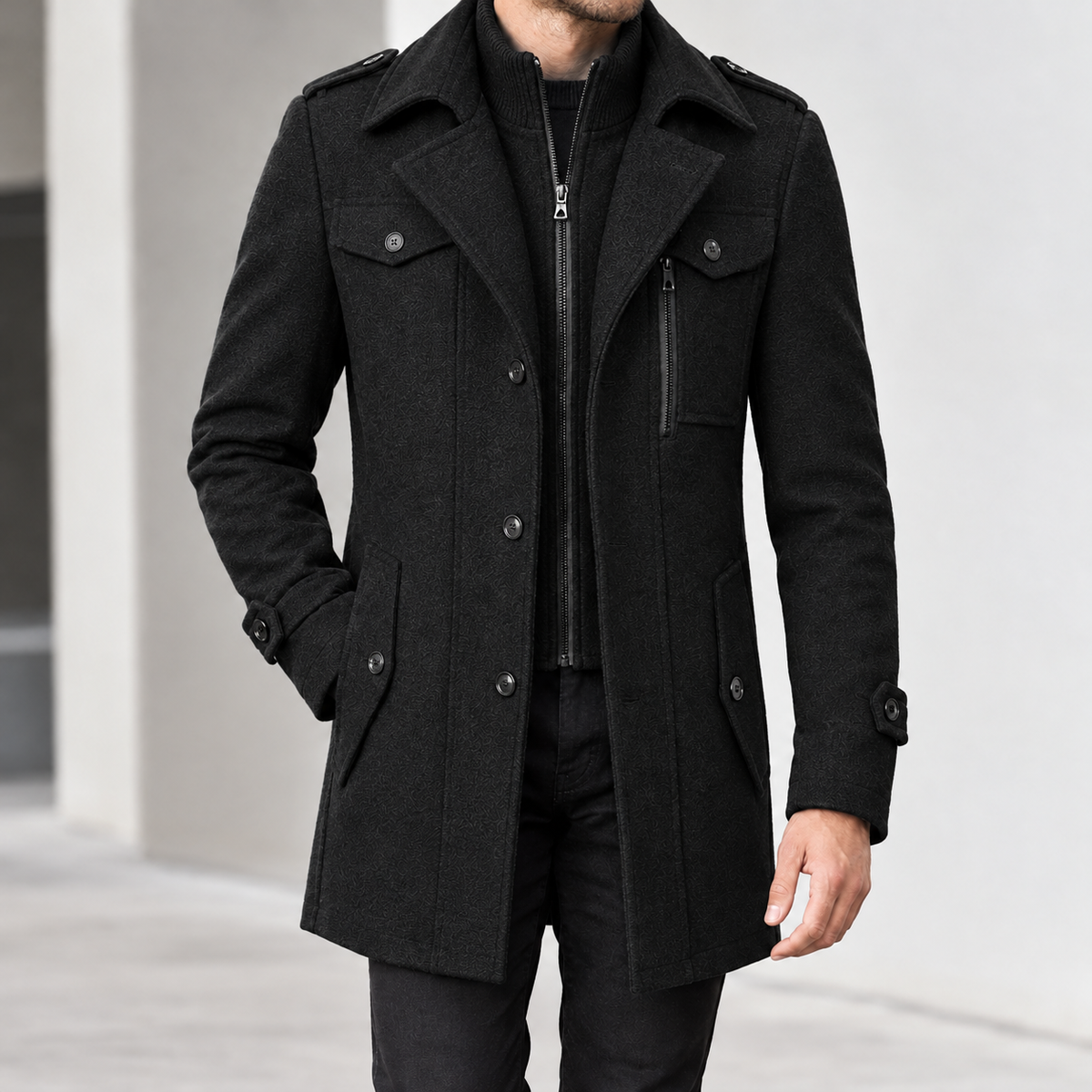 Leif Double Collar Jacket - Black