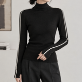 Katrien Contrast Turtleneck Top - Black