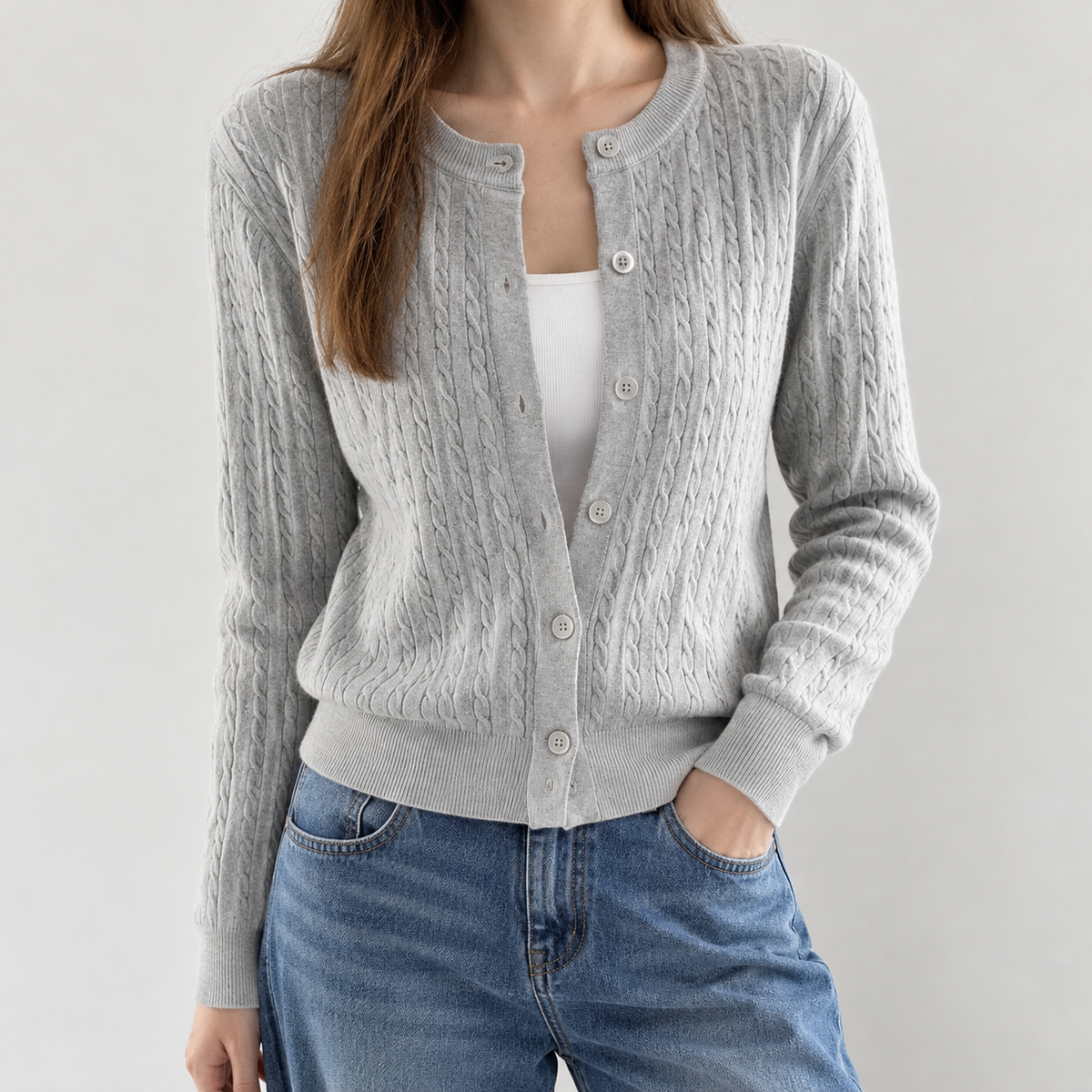 Elodia Cable Knit Cardigan - Milky White