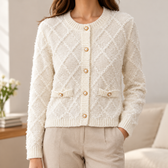 Lauriane Diamond Knit Cardigan - White