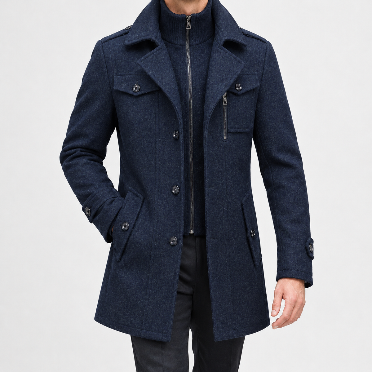 Gebhard Wool Double Coat - Navy Blue