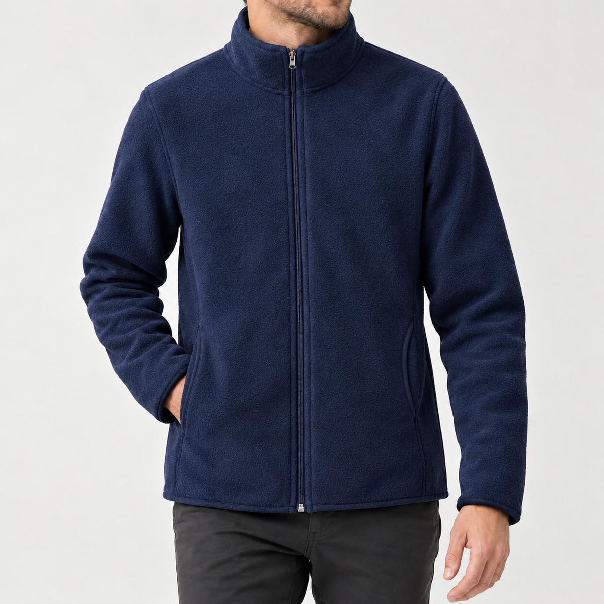 Hugues Stand Collar Jacket - Navy Blue