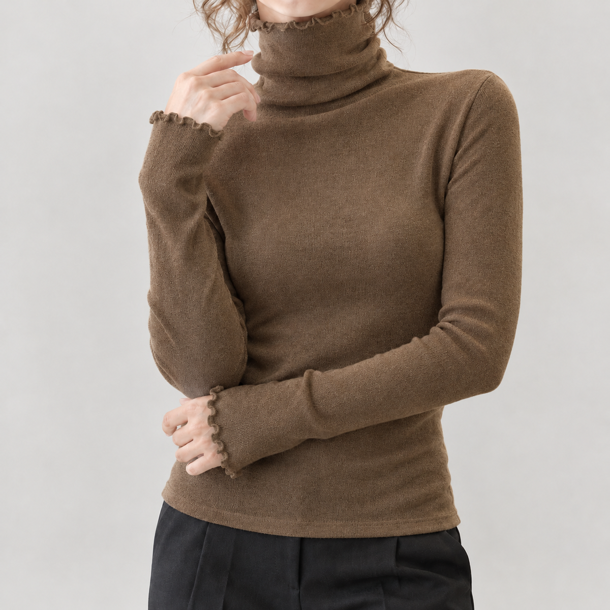 Aurora Lettuce Edge Turtleneck - Brown
