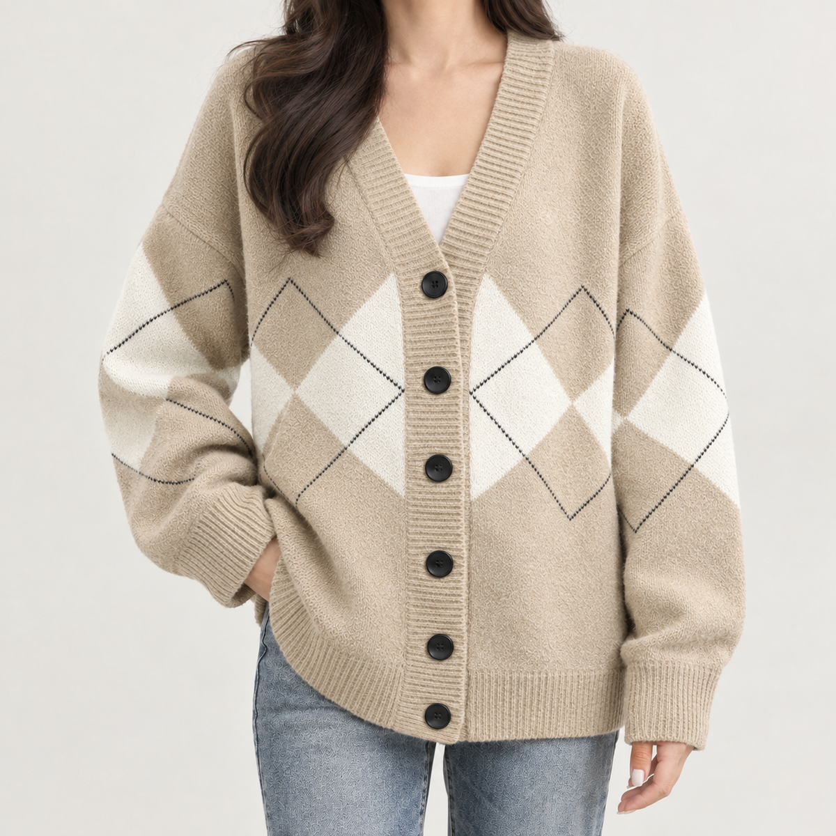 Lenie Argyle Cardigan - Khaki