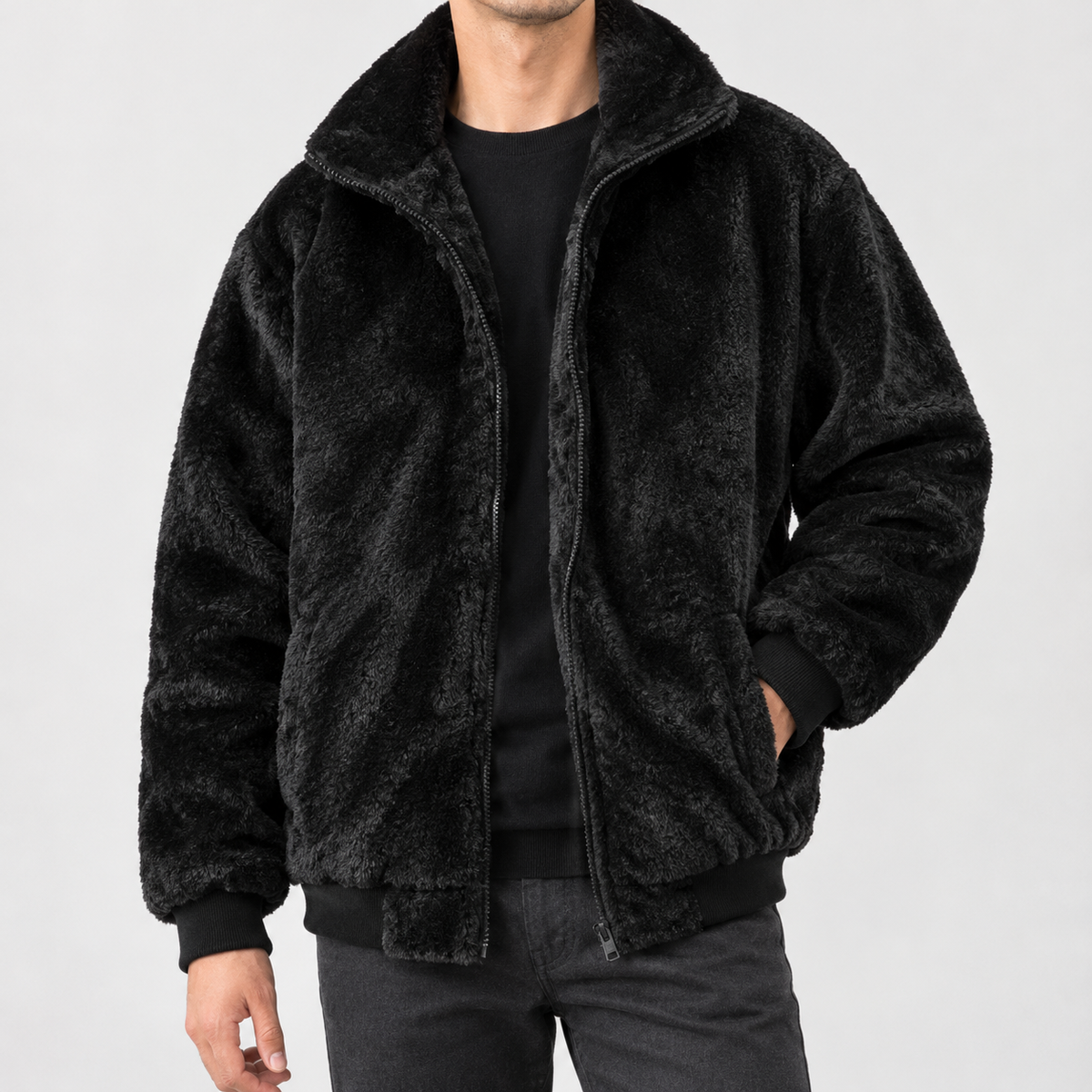 Albin Plush Zip Jacket - Black