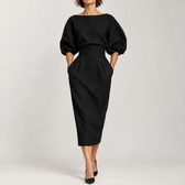 Anke Pleated Midi Dress - Black