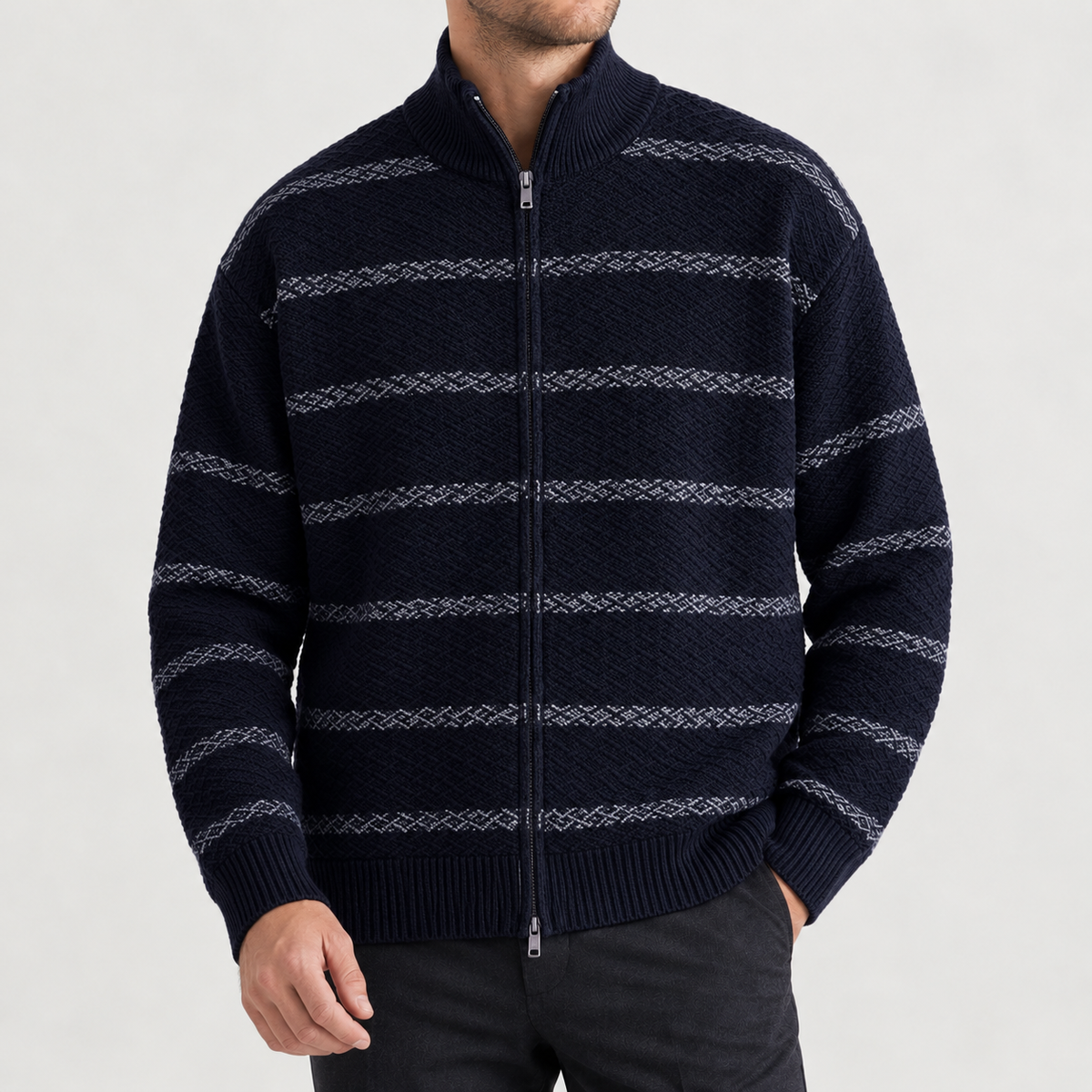 Dietmar Jacquard Knit Jacket - Navy Blue