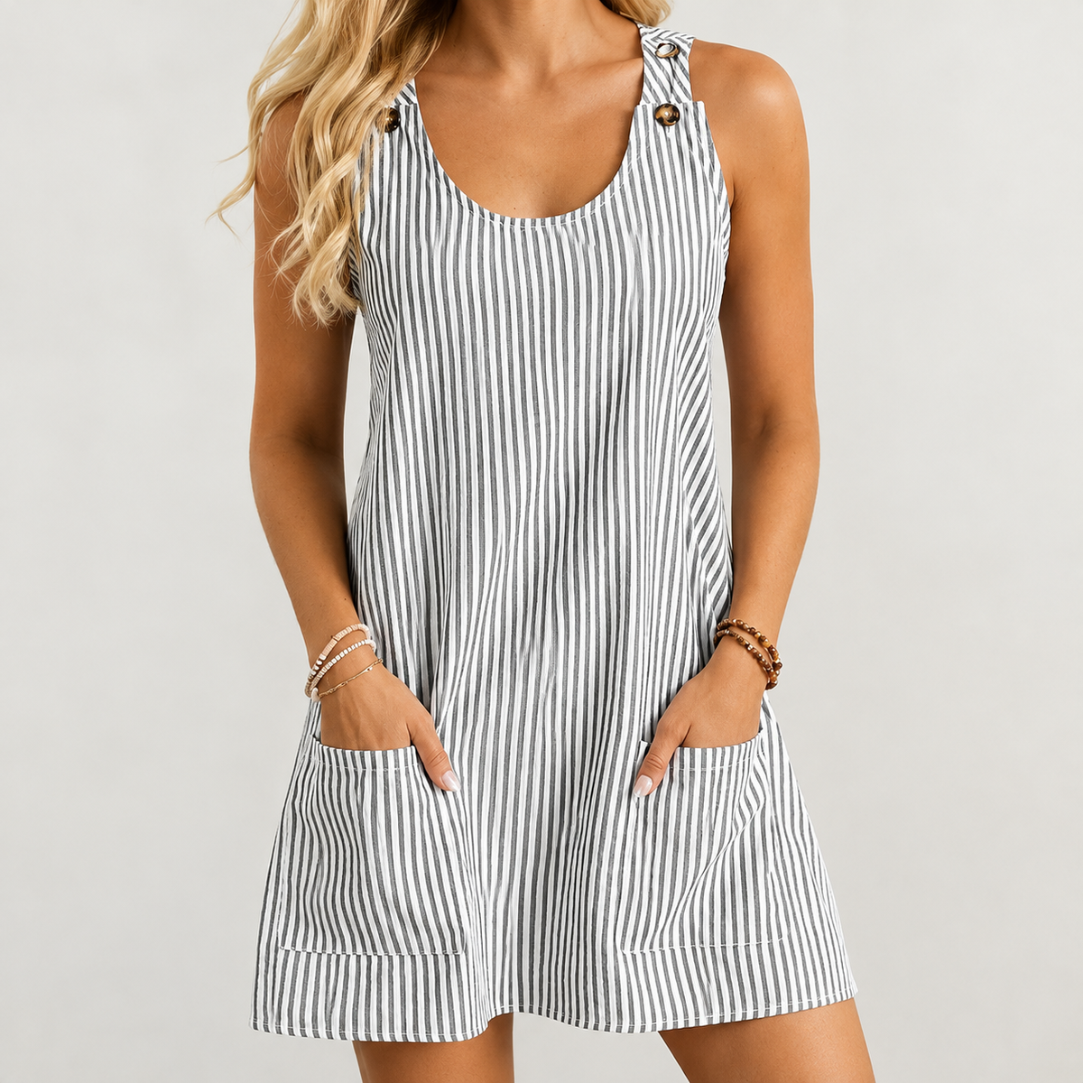 Adelaide Striped Pocket Dress - Black