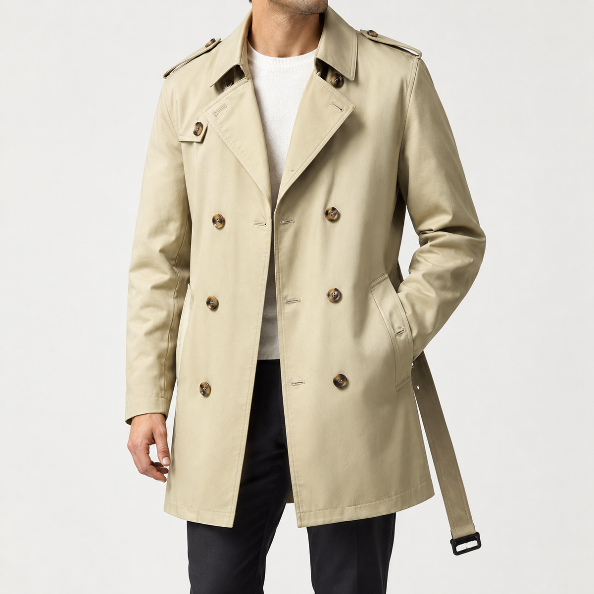 Massimo Double Breasted Overcoat - Off White
