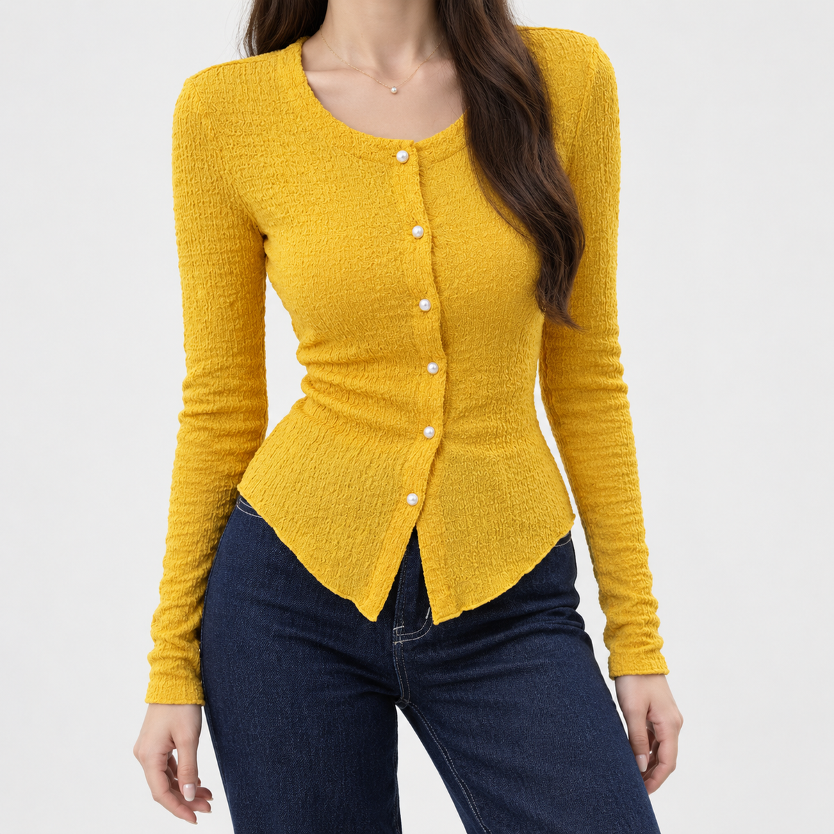 Desiree Pearl Button Cardigan - Yellow