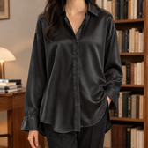 Francien Draped Satin Shirt - Temperament Black