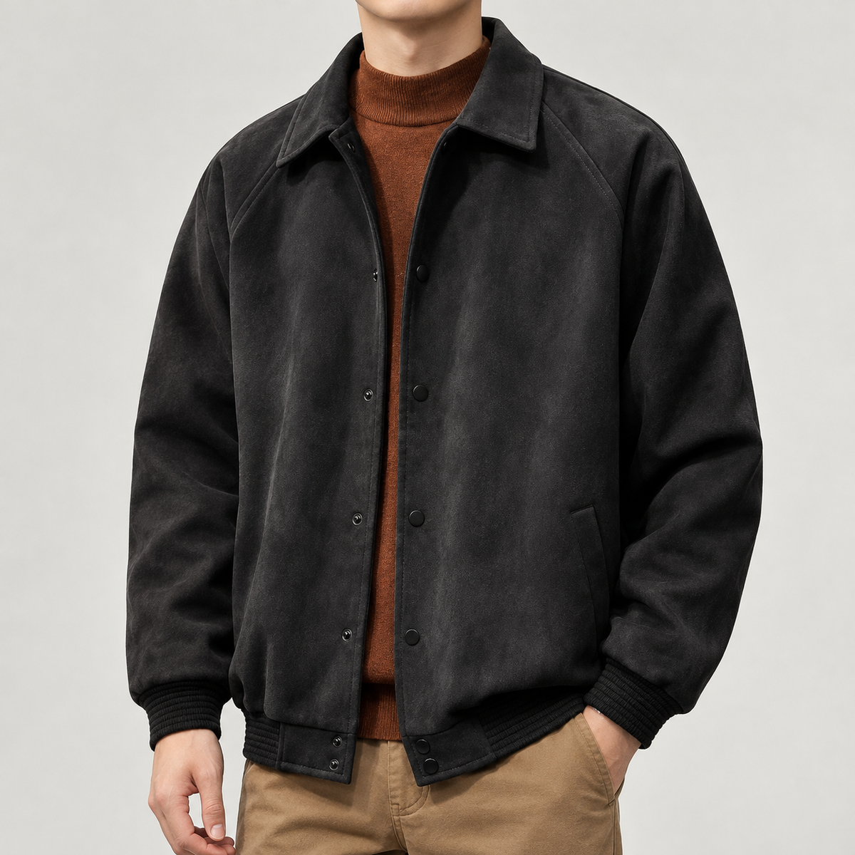 Borgar Suede Bomber Jacket - Black