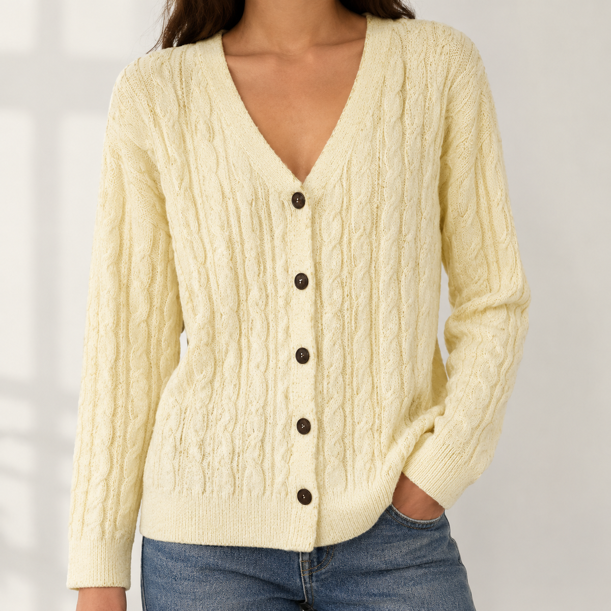 Aloisia Cable Knit Cardigan - Yellow