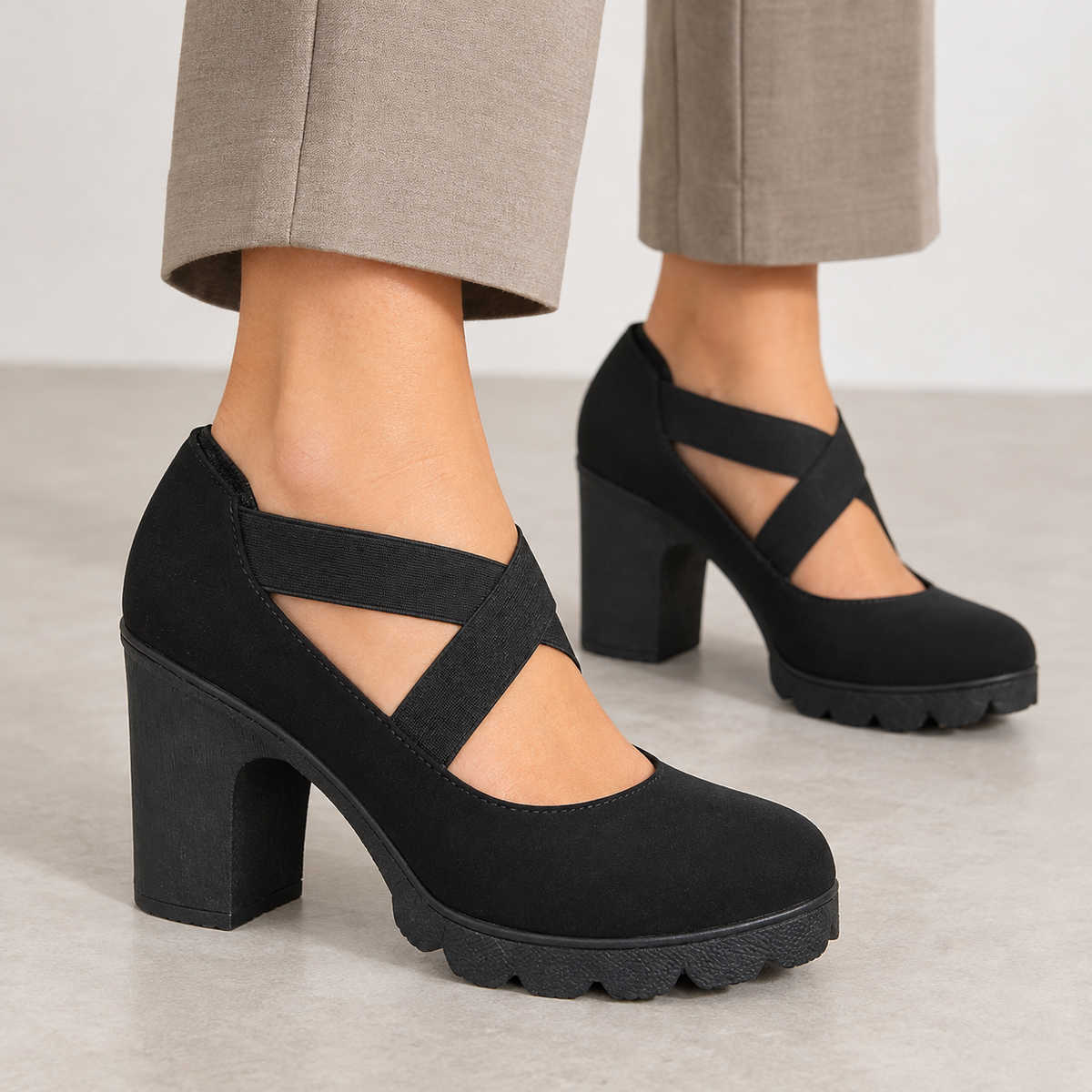 Birte Cross Strap Heels - Black