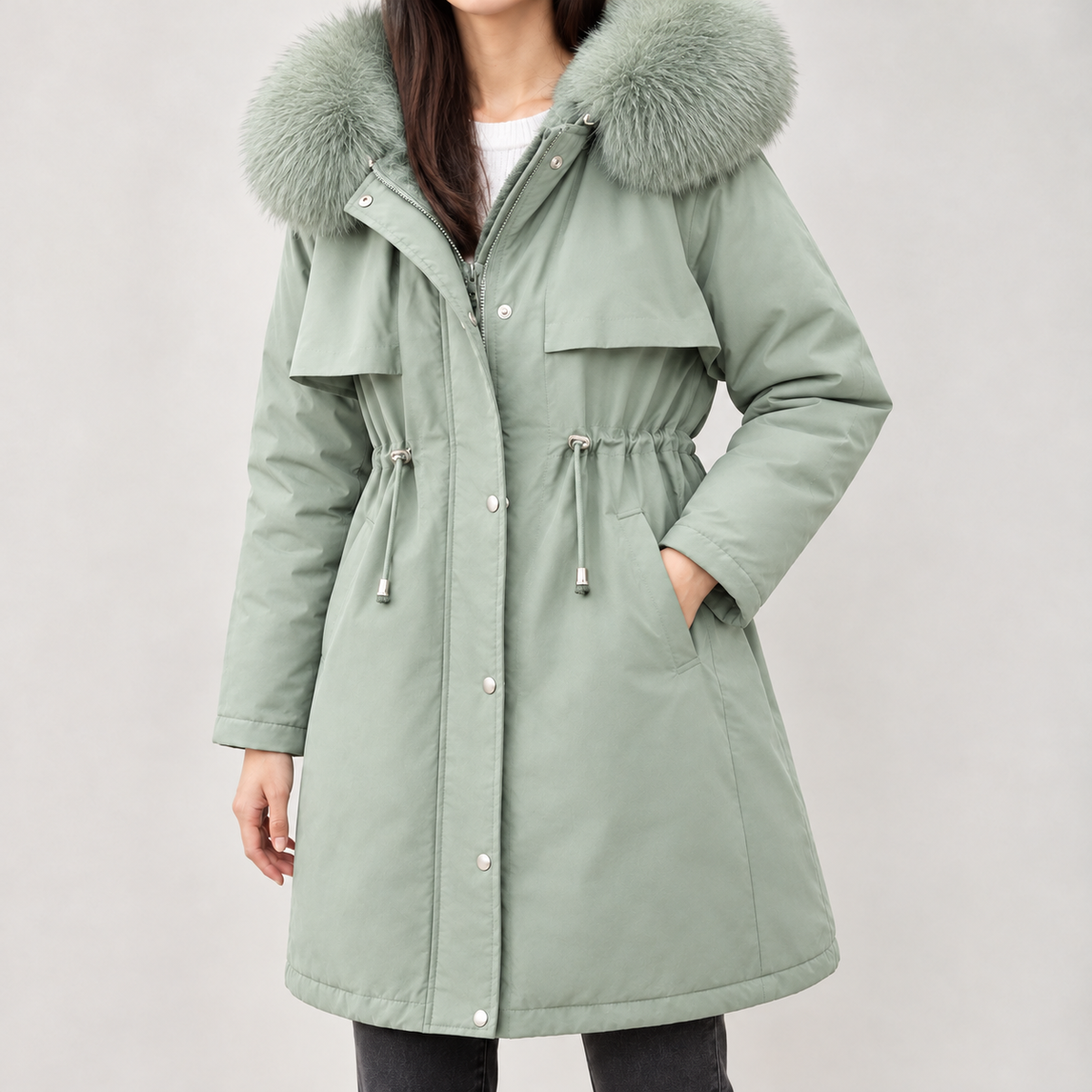 Annesofie Fur Lined Jacket - Bean Green