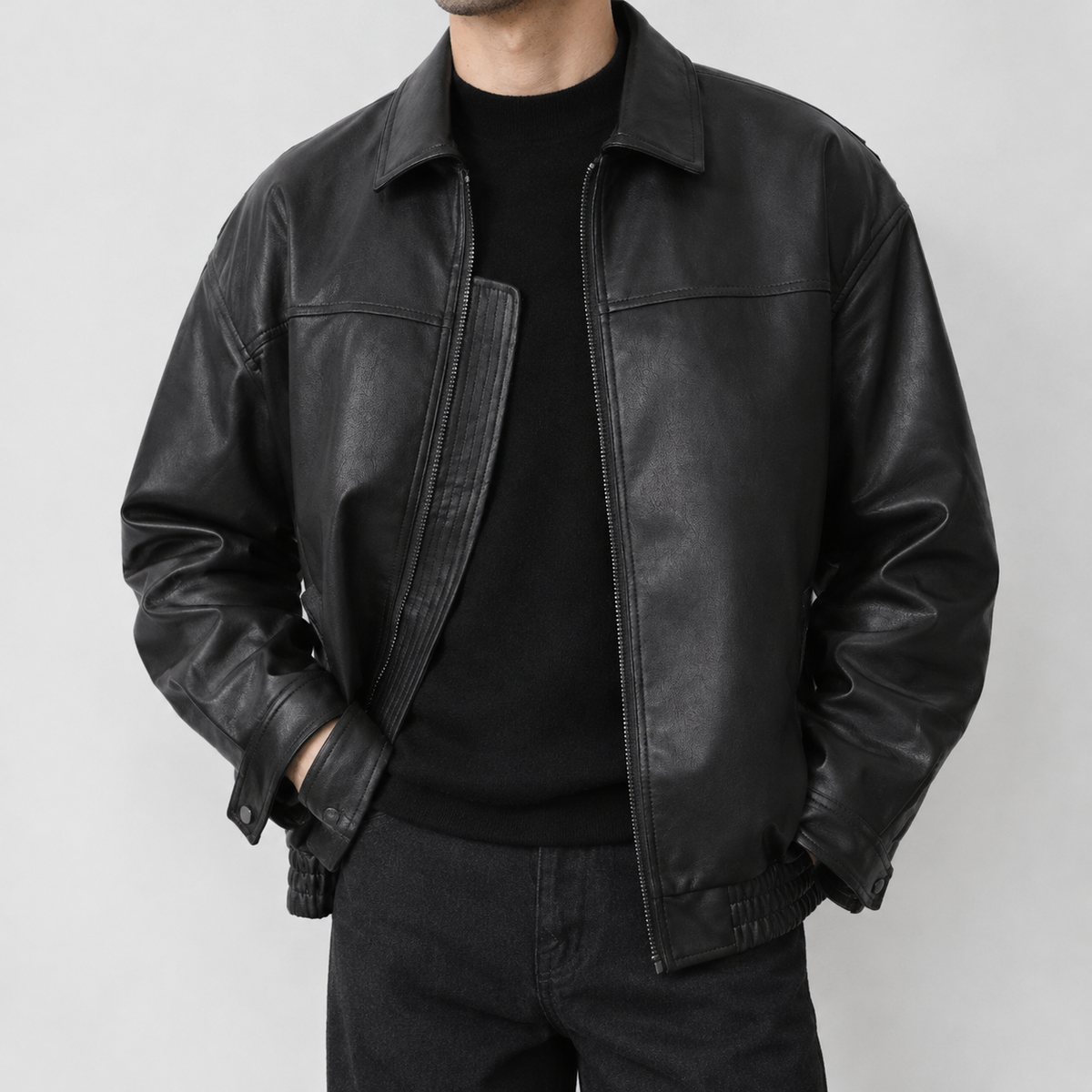 Evald Leather Look Jacket - Black