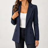 Grethe Pinstripe Blazer Jacket - Navy Blue